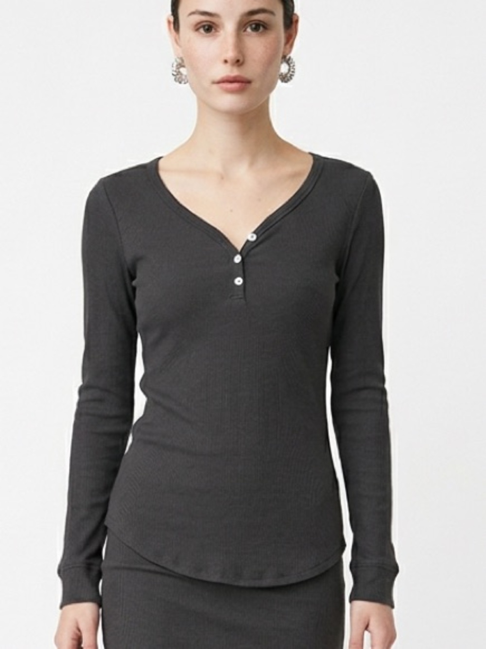 LuLaRoe Charcoal Ribbed Long Sleeve Henley